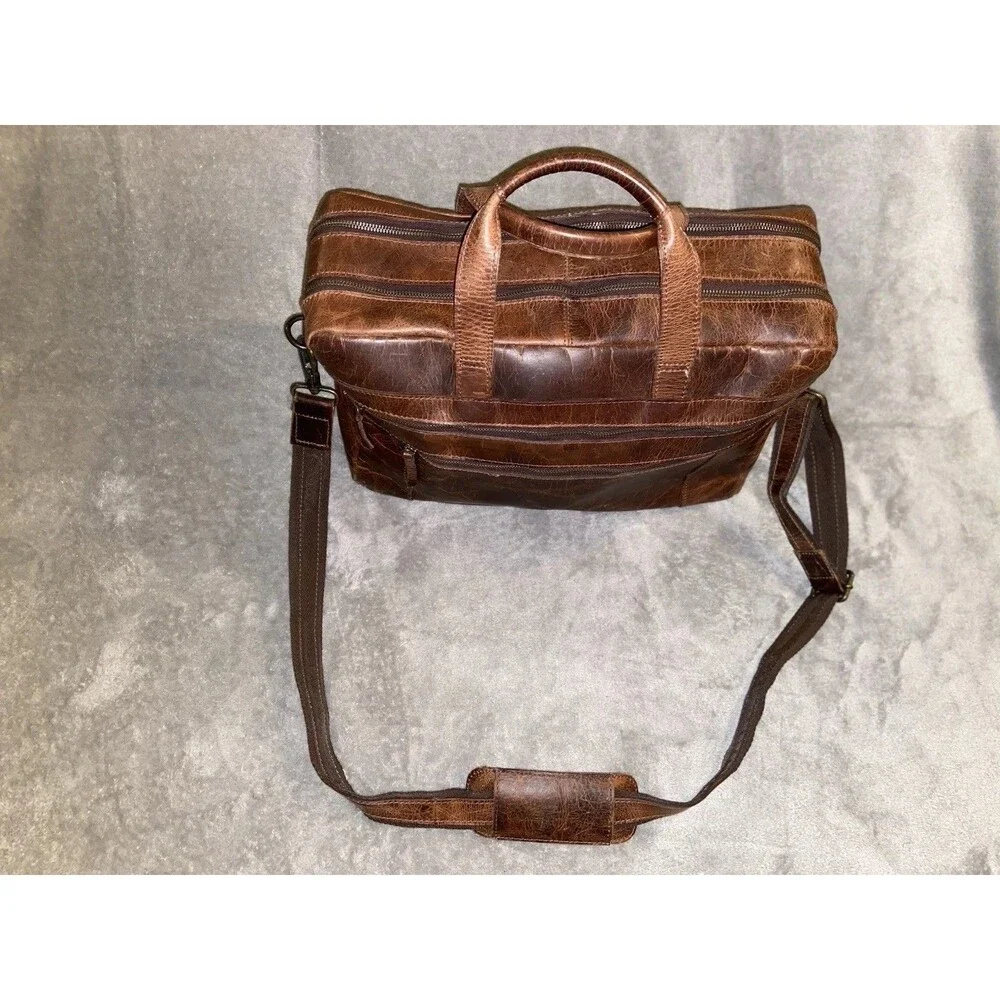VTG Levinson Leather Goods Parker Messenger Work Bag Brown Buffalo Briefcase USA